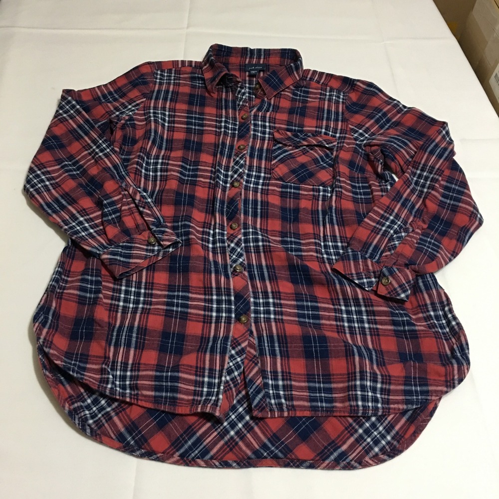 J.Jill Denim Long Sleeve Button Shirt Women Small Petite Red Plaid Tunic